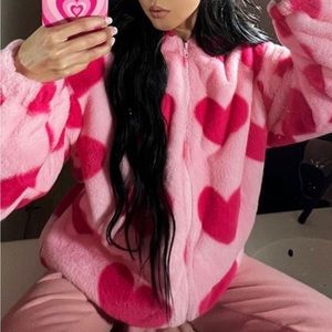 Vintage Heart Pattern Oversized Sherpa Coat